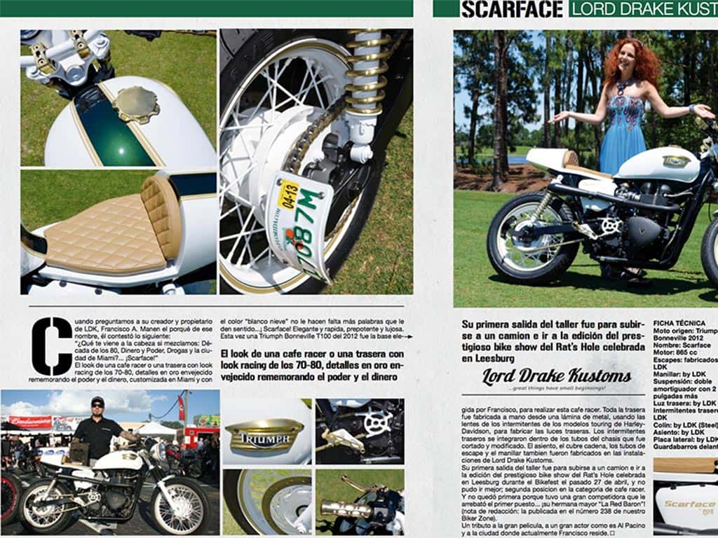“Bonneville Scarface” by Lord Drake Kustoms in Biker Zone magazine