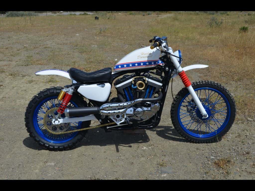 Daredevil, a harley scrambler motorcycle tribute to evel knievel