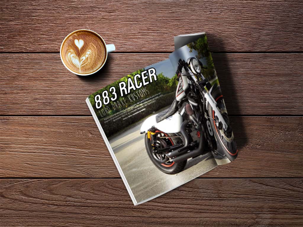 Biker Zone nº 249, pages 20-23. Report on the Sportster 883 Racer by Lord Drake Kustoms