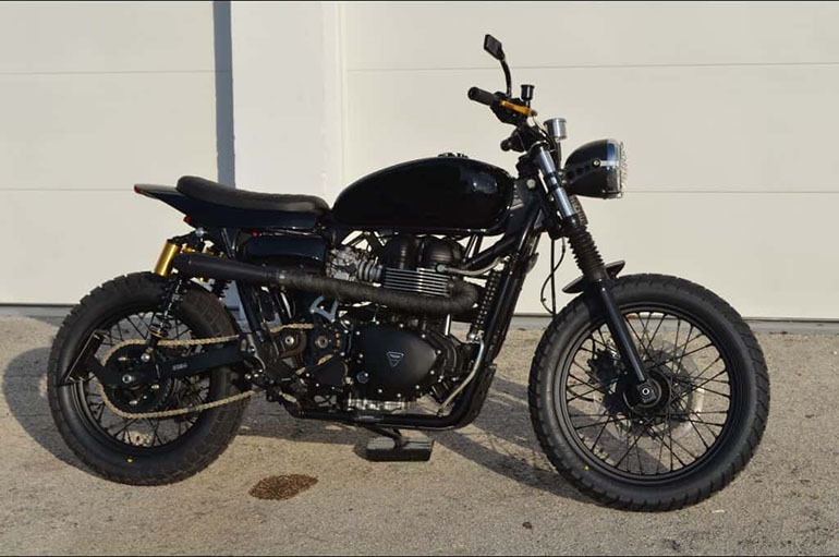 Triumph "Blacktracker is a custom motorcycle in Brat and Street Tracker style by Lord Drake Kustoms