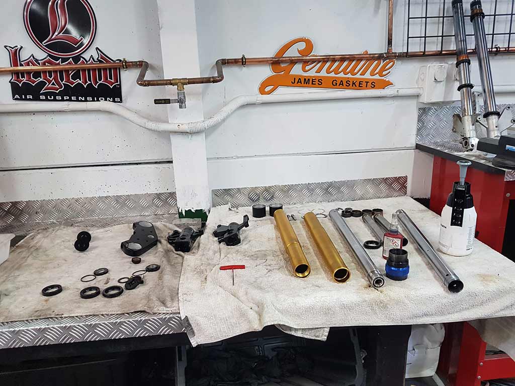 Parts at Lord Drake Kustoms custom motorcycle workshop