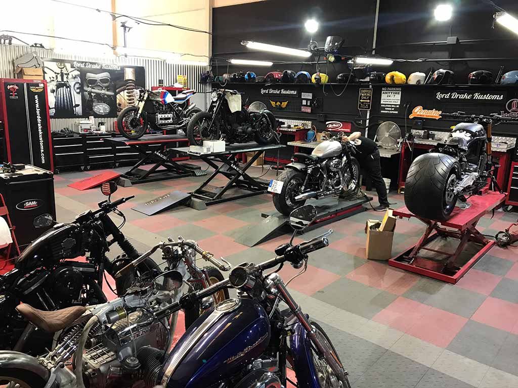 Harley Davidson and BMW motorcycle repair at Lord Drake Kustoms workshop