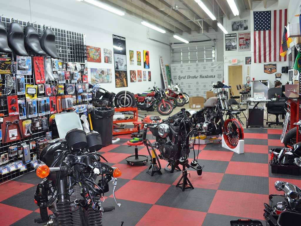 Custom motorcycle workshop in Miami