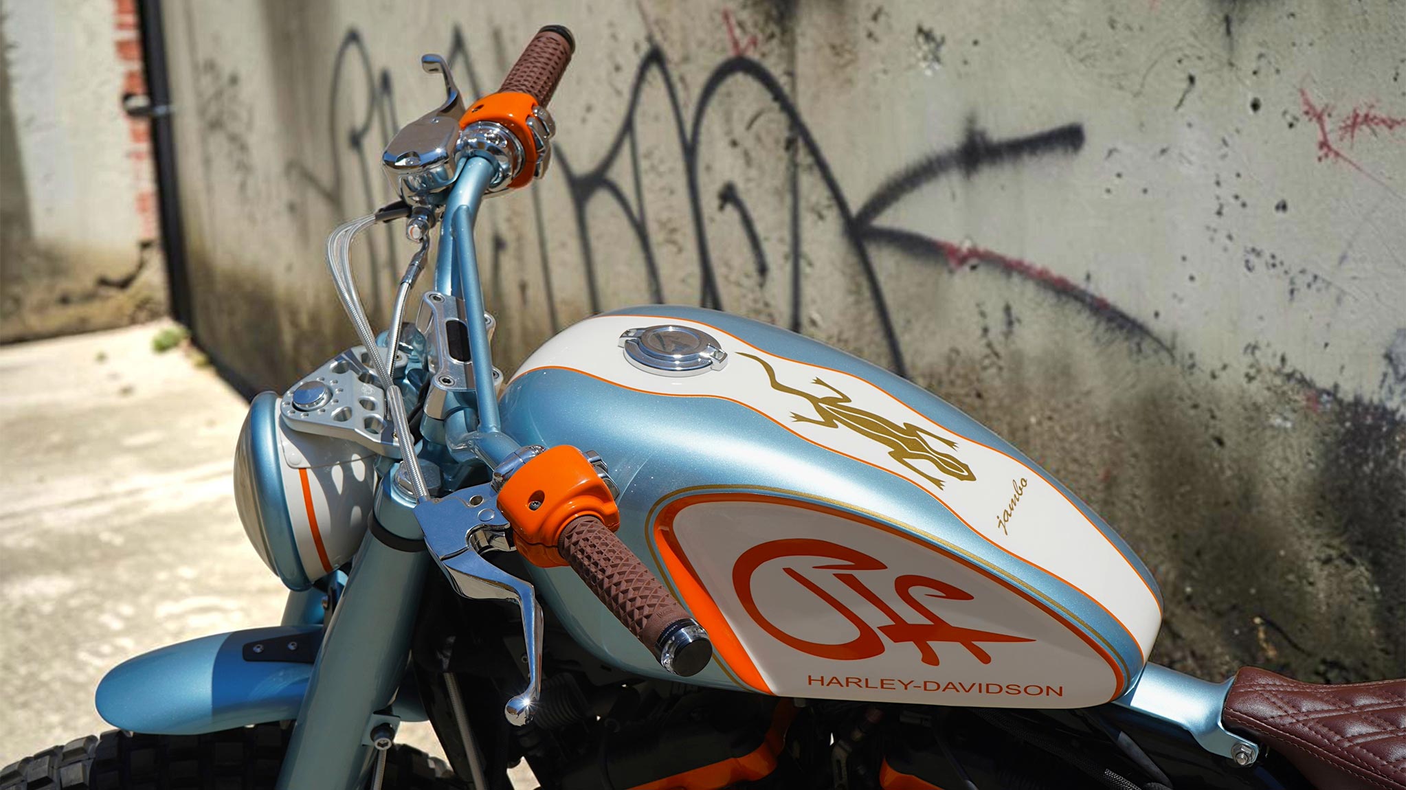 Harley-Davidson Sportster Scrambler JAMBO Détails du guidon et du réservoir